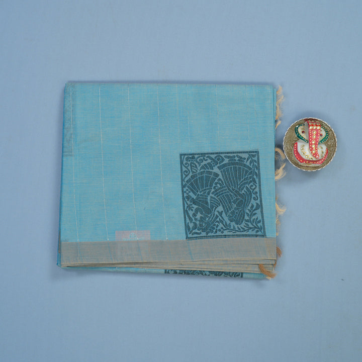 Hayagrivas Powder Blue Handloom Cotton Saree KBE2163A40-2