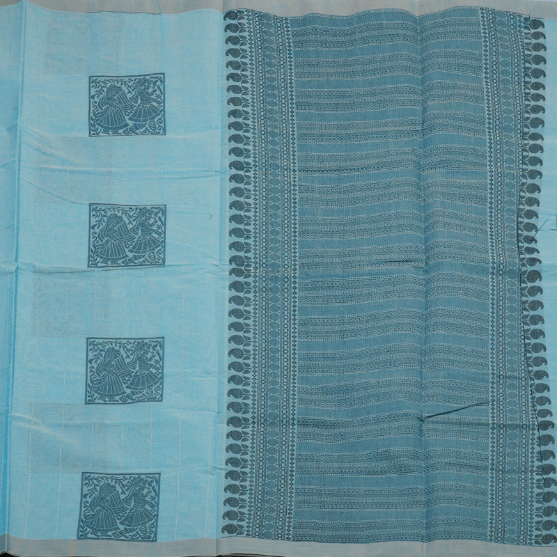 Hayagrivas Powder Blue Handloom Cotton Saree KBE2163A40-2