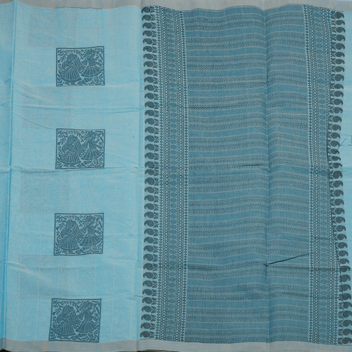 Hayagrivas Powder Blue Handloom Cotton Saree KBE2163A40-2