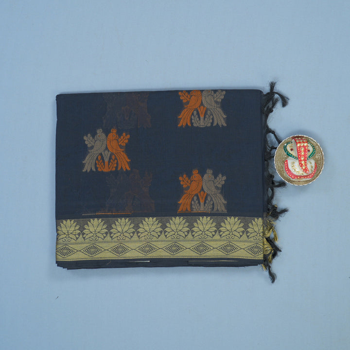 Hayagrivas Dark Blue Handloom Cotton Saree KBE2163A42-2