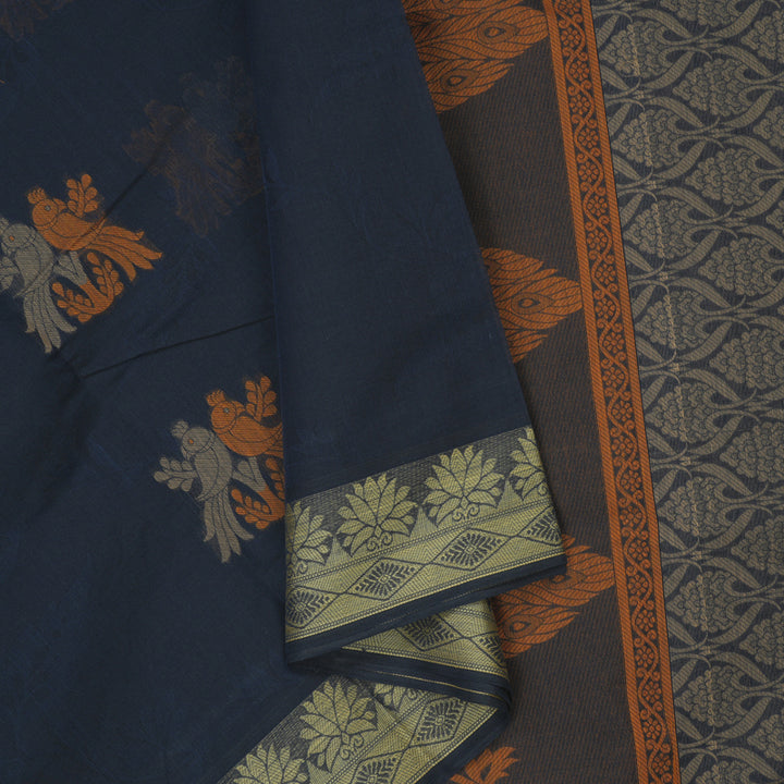 Hayagrivas Dark Blue Handloom Cotton Saree KBE2163A42-2