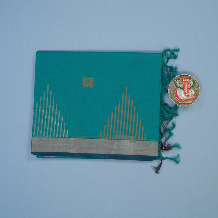 Hayagrivas Teal Green Handloom Cotton Saree KBE2163A46-3