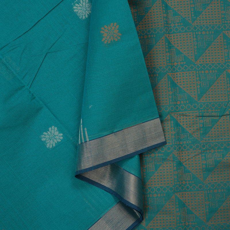 Hayagrivas Teal Green Handloom Cotton Saree KBE2163A46-3