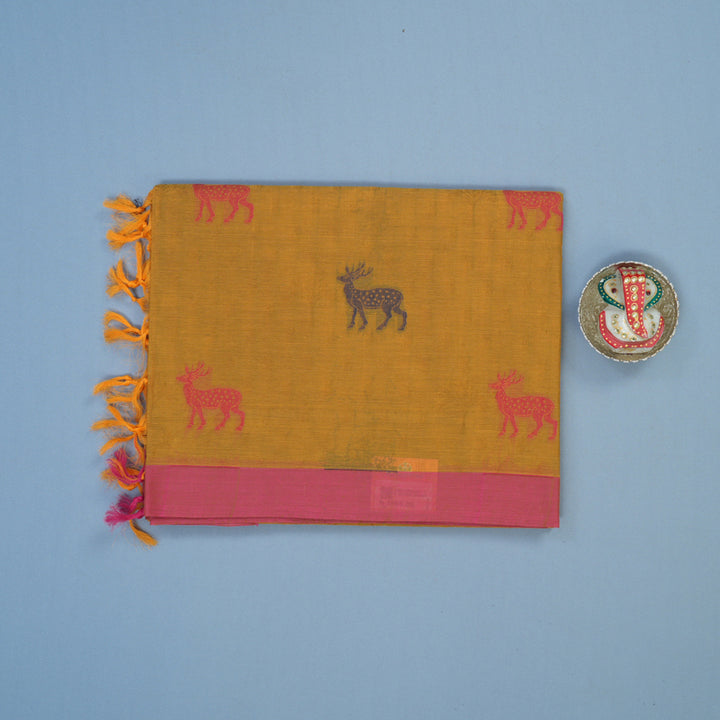 Hayagrivas Mustard Handloom Cotton Saree KBE2163A53-1