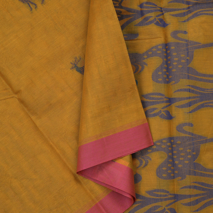 Hayagrivas Mustard Handloom Cotton Saree KBE2163A53-1