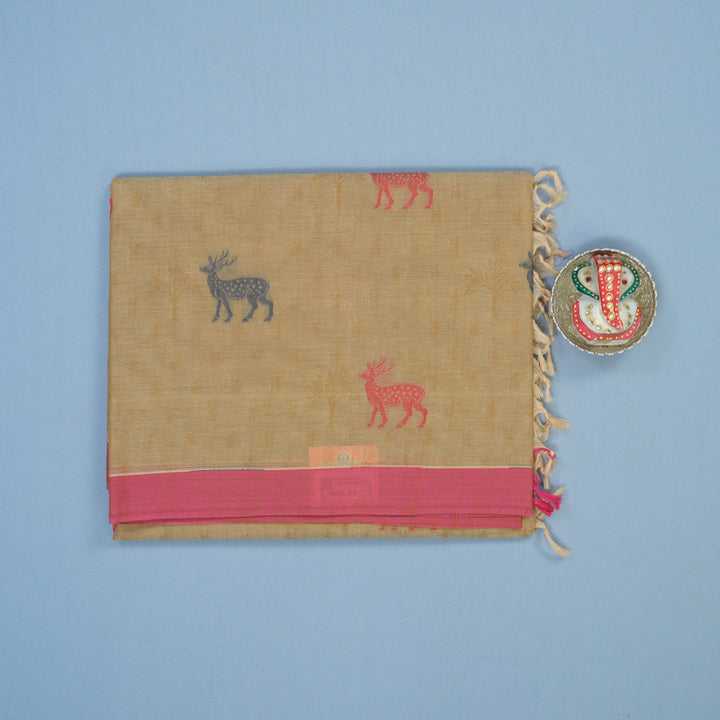 Hayagrivas Khaki Brown Handloom Cotton Saree KBE2163A53-3