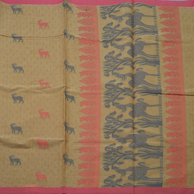 Hayagrivas Khaki Brown Handloom Cotton Saree KBE2163A53-3