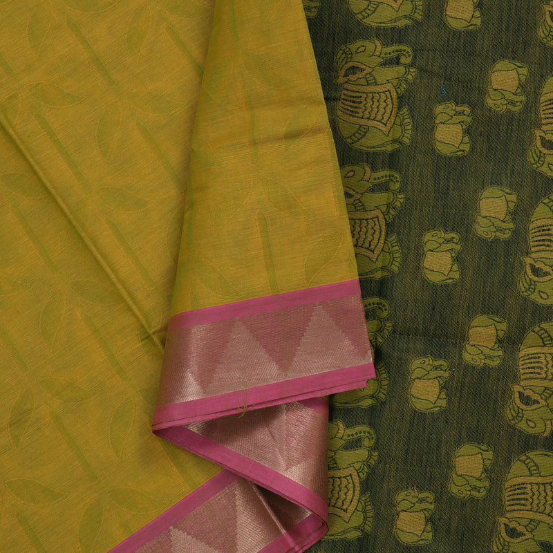 Hayagrivas Sampanga Green Handloom Cotton Saree KBE2163A7-1
