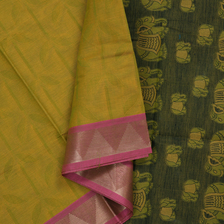 Hayagrivas Sampanga Green Handloom Cotton Saree KBE2163A7-1