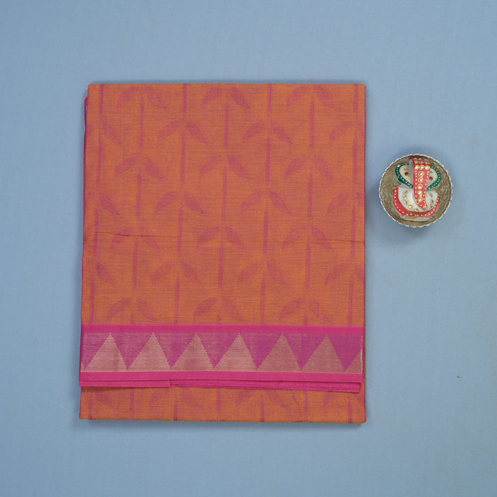 Hayagrivas Orangish-Pink Handloom Cotton Saree KBE2163A7-4