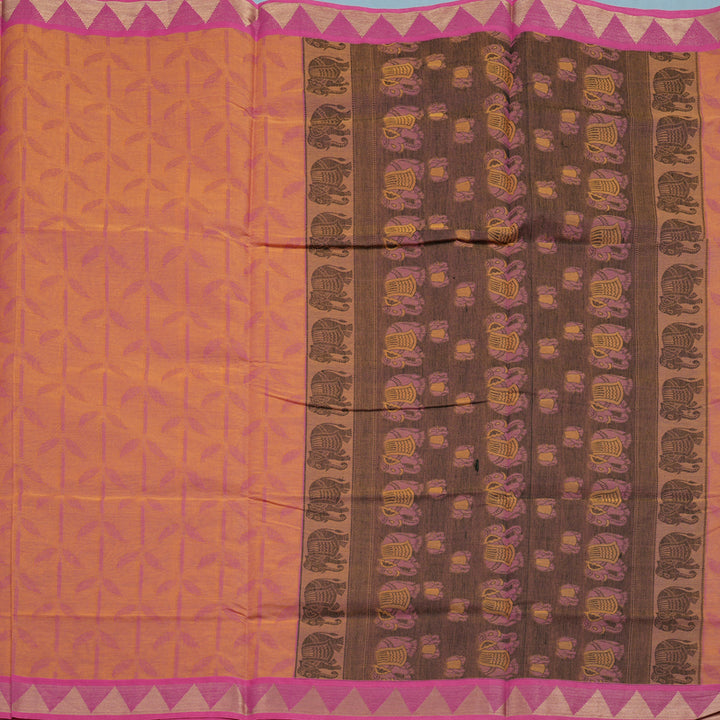 Hayagrivas Orangish-Pink Handloom Cotton Saree KBE2163A7-4