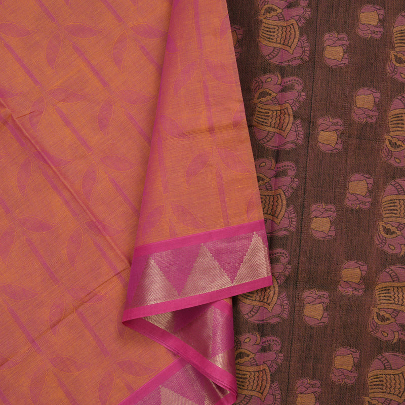 Hayagrivas Orangish-Pink Handloom Cotton Saree KBE2163A7-4