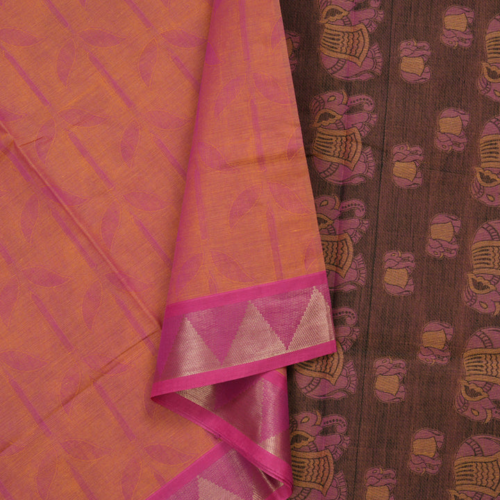 Hayagrivas Orangish-Pink Handloom Cotton Saree KBE2163A7-4