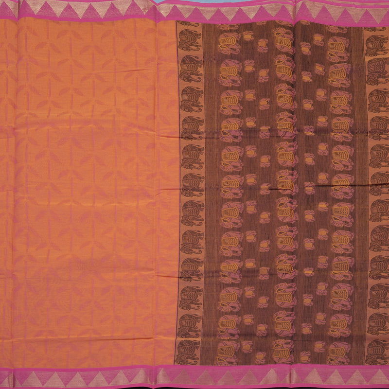 Hayagrivas Orangish-Pink Handloom Cotton Saree KBE2163A7-5
