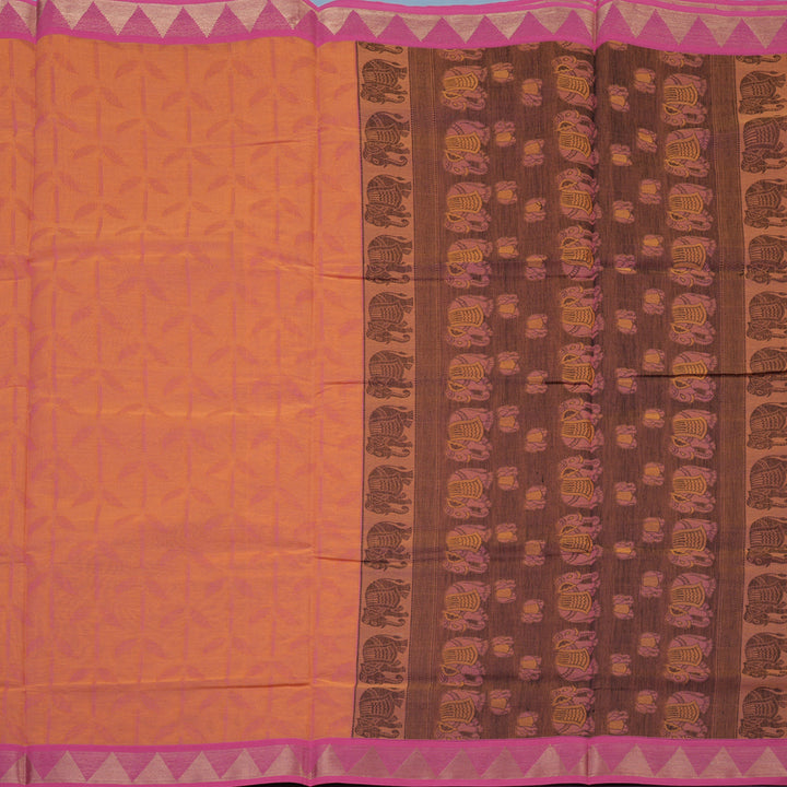 Hayagrivas Orangish-Pink Handloom Cotton Saree KBE2163A7-5