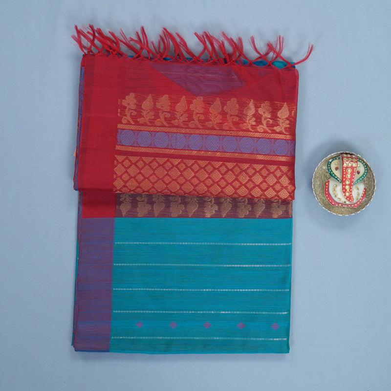 Hayagrivas Sky Blue Kora Silk Cotton Saree KBE2165A8-3