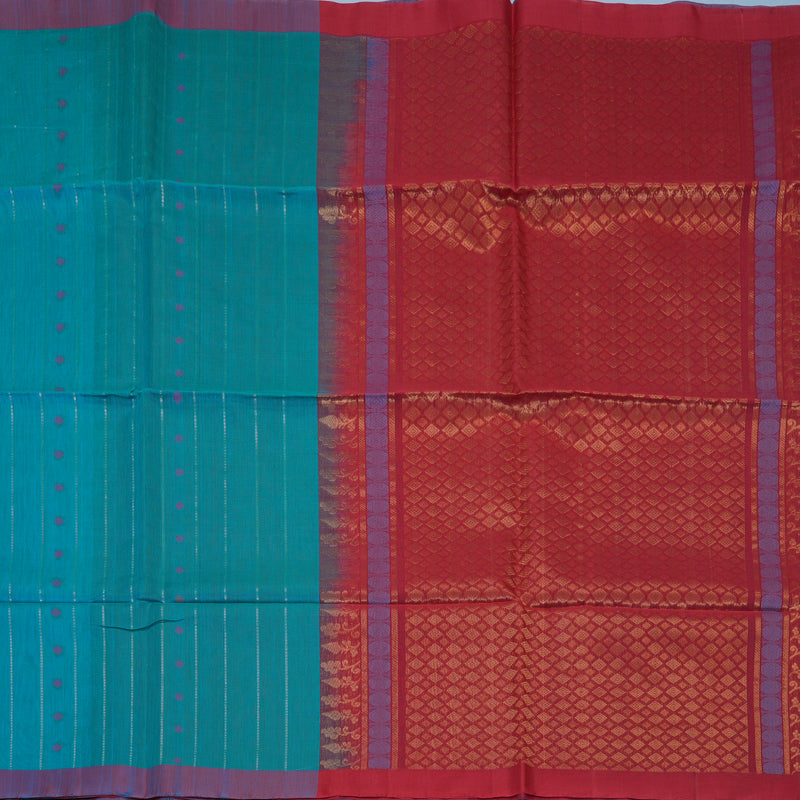 Hayagrivas Sky Blue Kora Silk Cotton Saree KBE2165A8-3