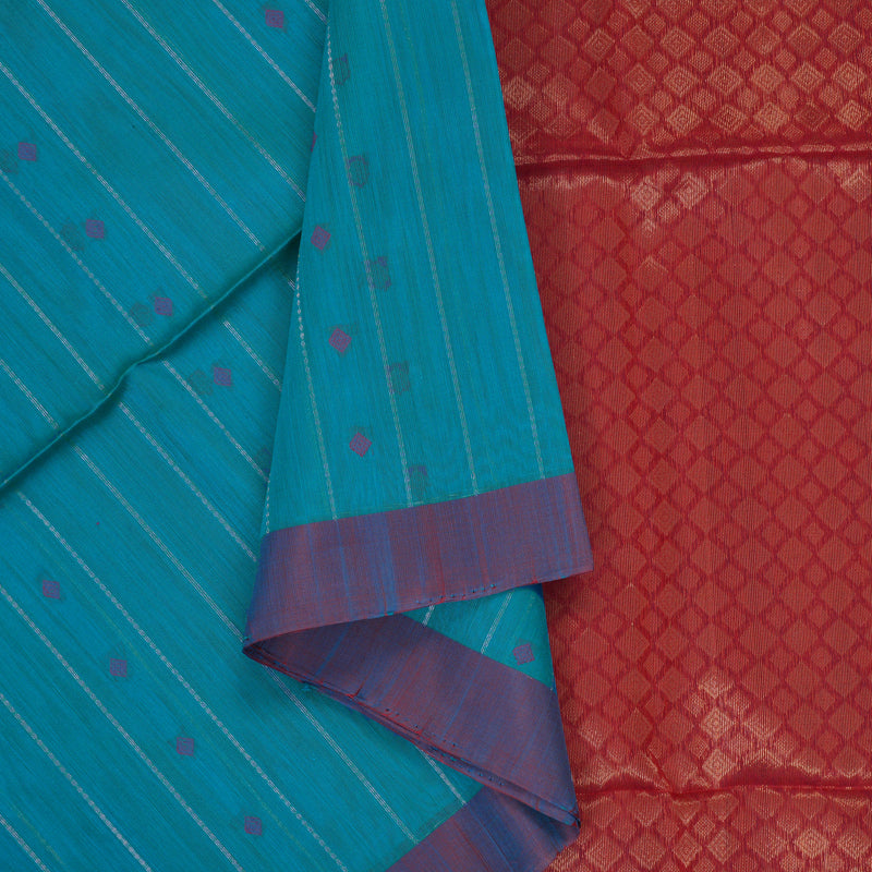 Hayagrivas Sky Blue Kora Silk Cotton Saree KBE2165A8-3