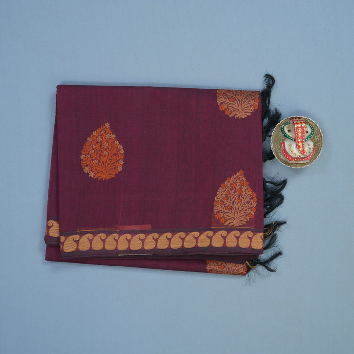 Hayagrivas Wine Purple Handloom Cotton Saree KBE2166A10-2