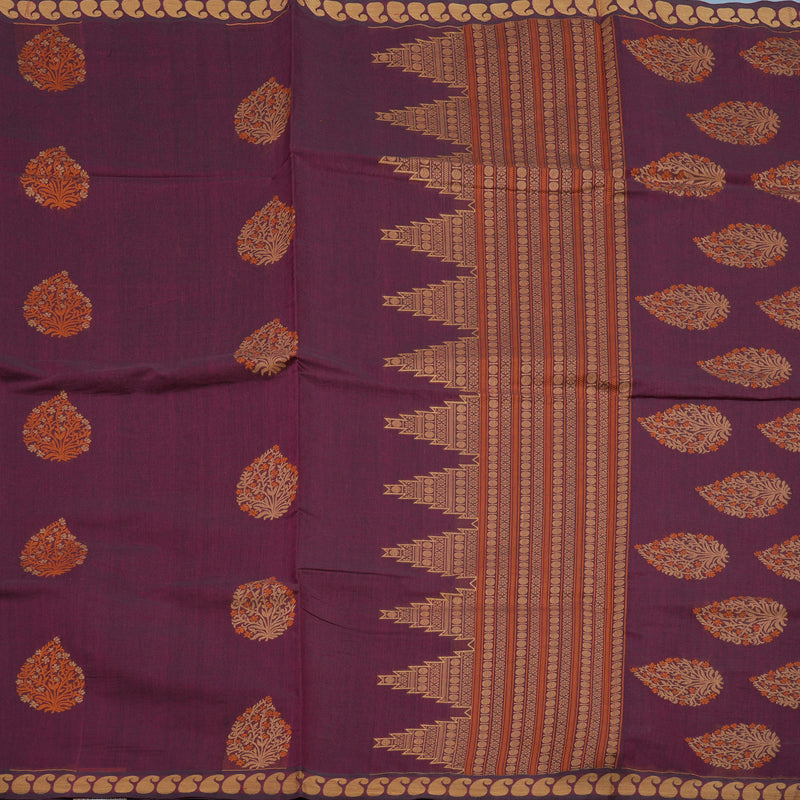 Hayagrivas Wine Purple Handloom Cotton Saree KBE2166A10-2