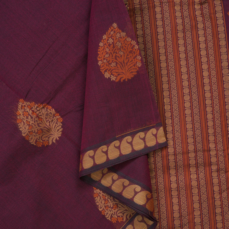 Hayagrivas Wine Purple Handloom Cotton Saree KBE2166A10-2