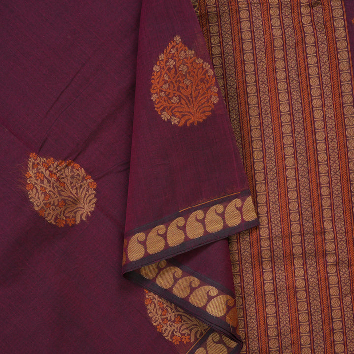 Hayagrivas Wine Purple Handloom Cotton Saree KBE2166A10-2