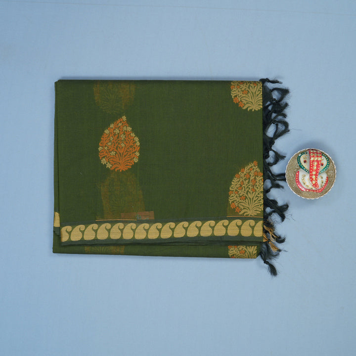 Hayagrivas Olive Green Handloom Cotton Saree KBE2166A10-6