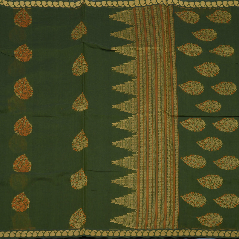 Hayagrivas Olive Green Handloom Cotton Saree KBE2166A10-6