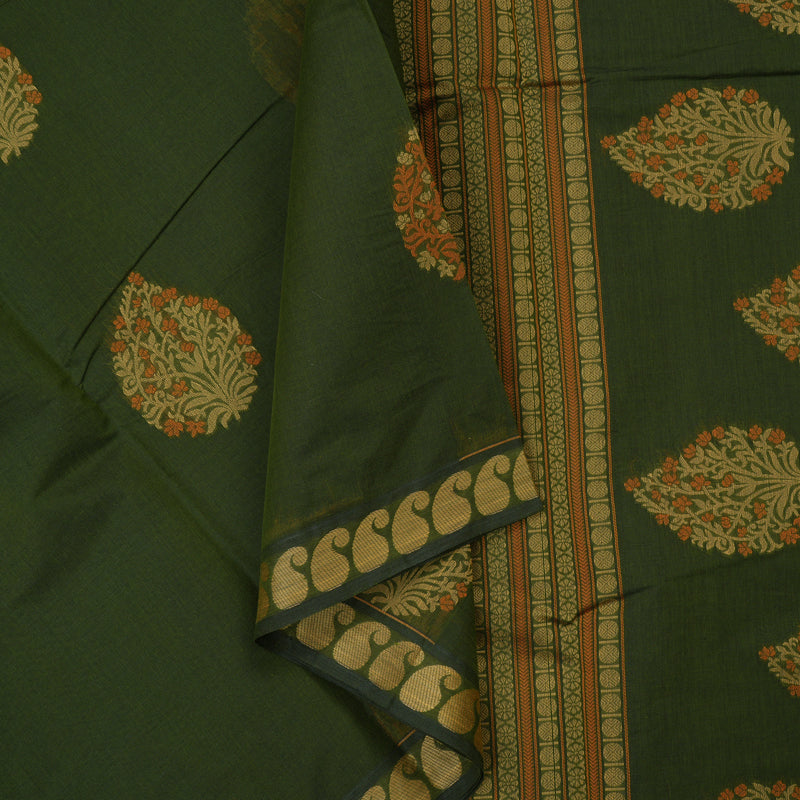 Hayagrivas Olive Green Handloom Cotton Saree KBE2166A10-6