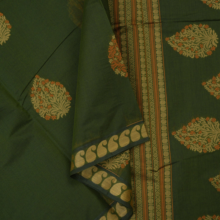 Hayagrivas Olive Green Handloom Cotton Saree KBE2166A10-6