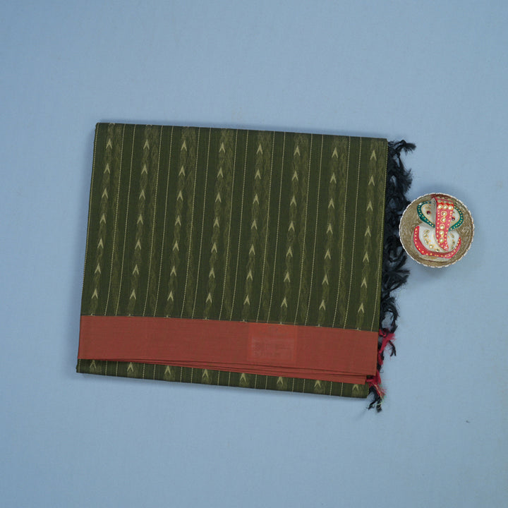 Hayagrivas Olive Green Handloom Cotton Saree KBE2166A12-1