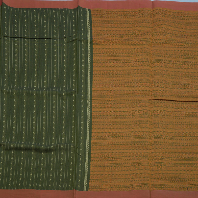Hayagrivas Olive Green Handloom Cotton Saree KBE2166A12-1