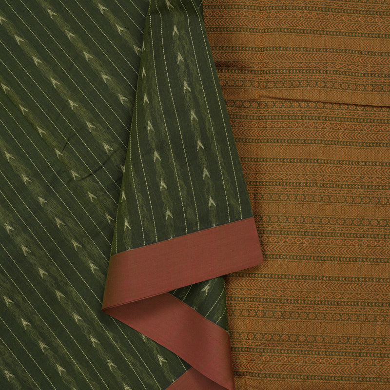 Hayagrivas Olive Green Handloom Cotton Saree KBE2166A12-1
