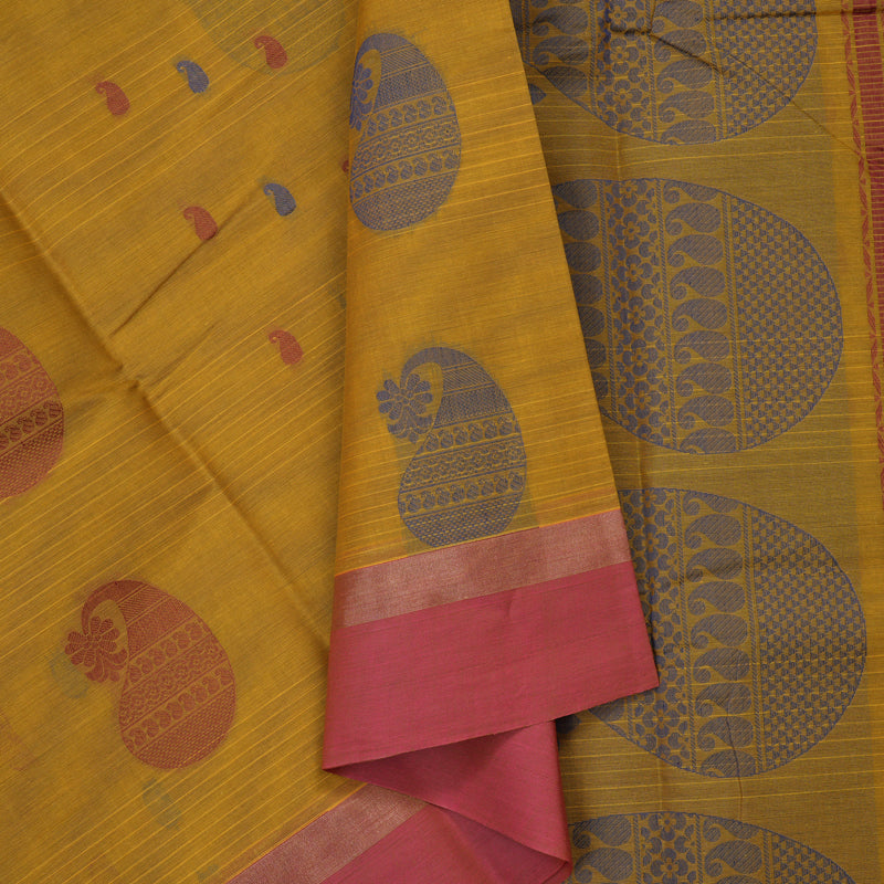 Hayagrivas Mustard Handloom Cotton Saree KBE2166A14-1