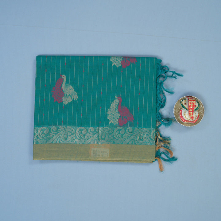 Hayagrivas Sea Green Handloom Cotton Saree KBE2166A19-1