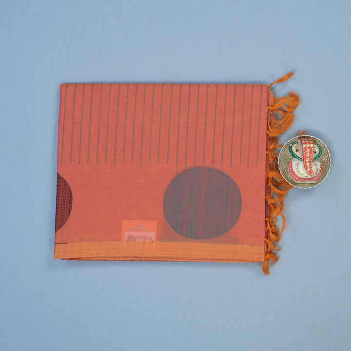 Hayagrivas Orangish-Pink Handloom Cotton Saree KBE2166A21-3