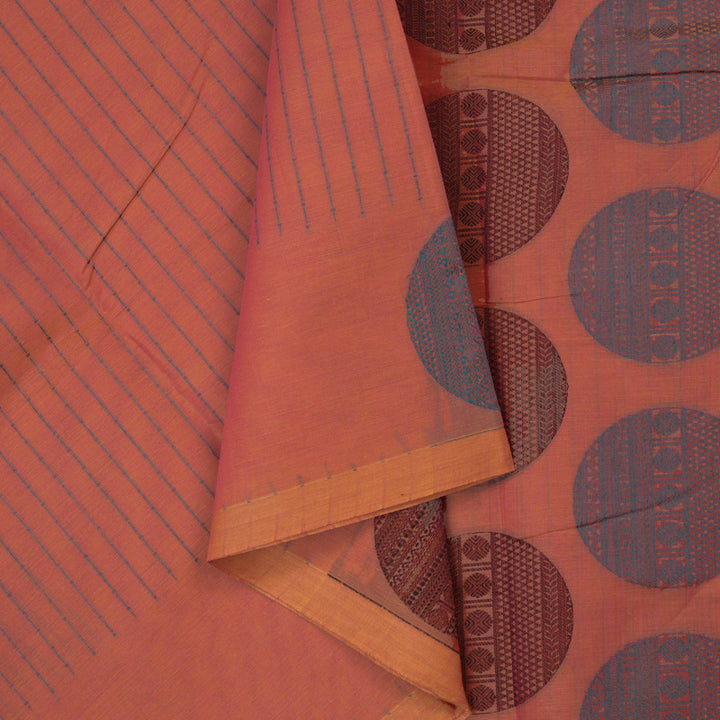Hayagrivas Orangish-Pink Handloom Cotton Saree KBE2166A21-3