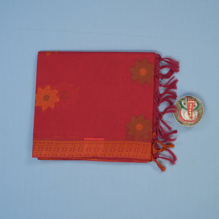 Hayagrivas Red Handloom Cotton Saree KBE2166A27-2