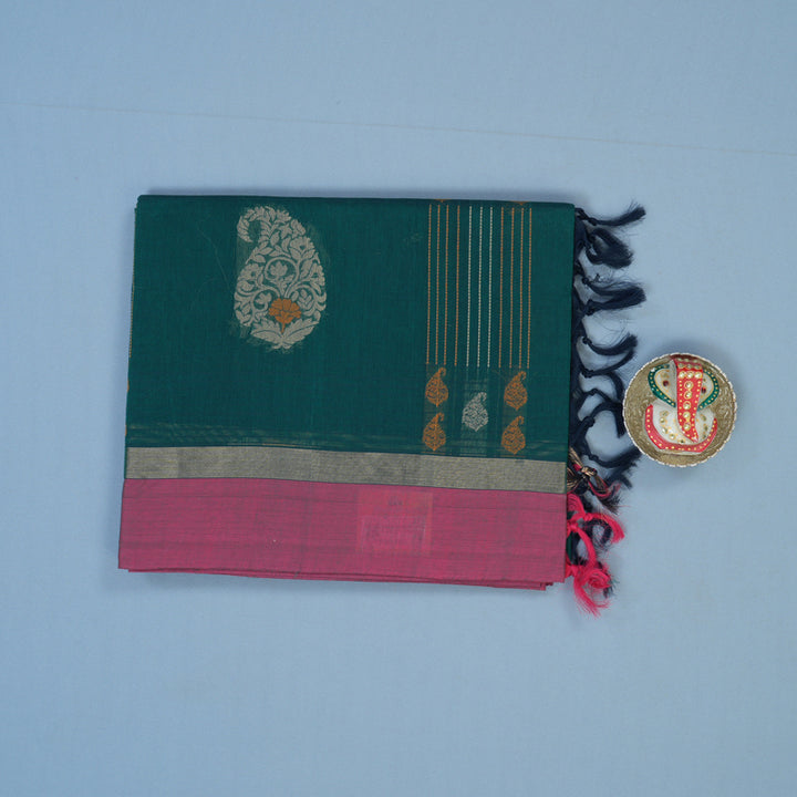 Hayagrivas Peacock Green Handloom Cotton Saree KBE2166A29-1