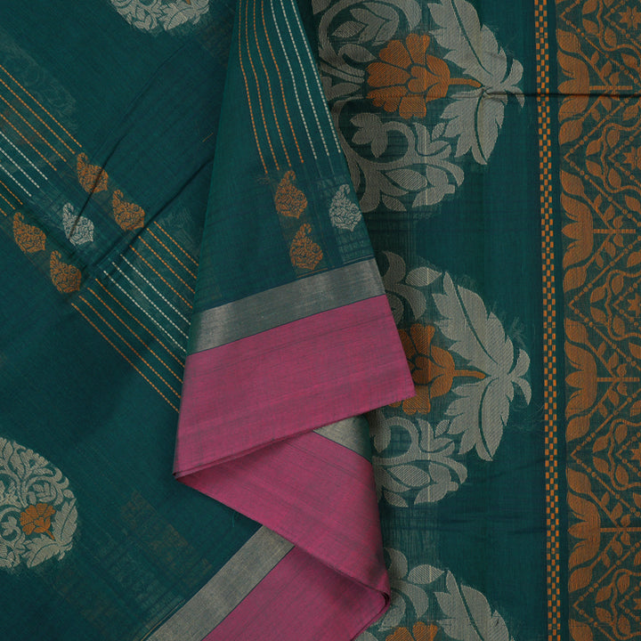 Hayagrivas Peacock Green Handloom Cotton Saree KBE2166A29-1