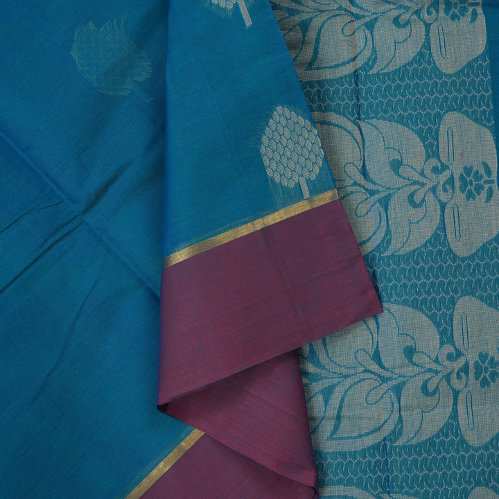 Hayagrivas Aqua Blue Handloom Cotton Saree KBE2166A4-8