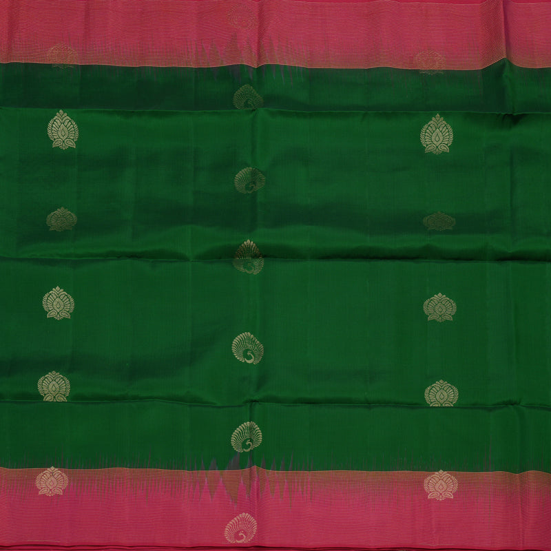 Hayagrivas Dark Green Handloom Soft Silk Saree with Pink Border KBE2168A1-1