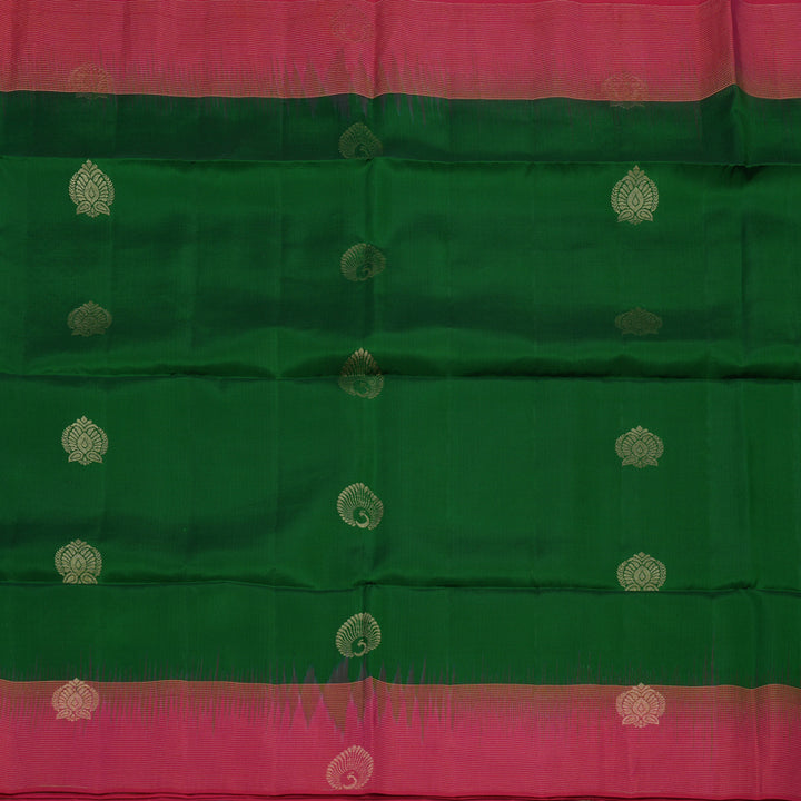 Hayagrivas Dark Green Handloom Soft Silk Saree with Pink Border KBE2168A1-1
