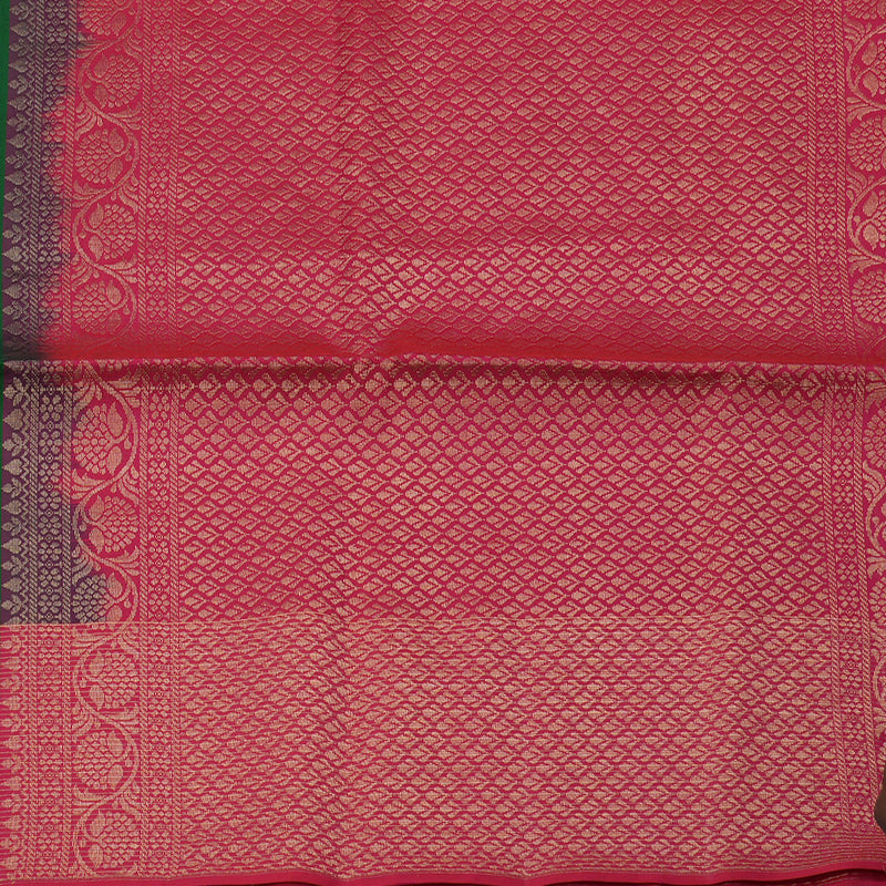 Hayagrivas Dark Green Handloom Soft Silk Saree with Pink Border KBE2168A1-1