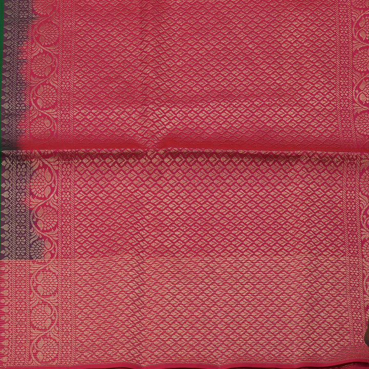 Hayagrivas Dark Green Handloom Soft Silk Saree with Pink Border KBE2168A1-1