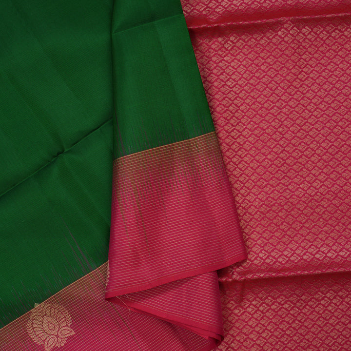 Hayagrivas Dark Green Handloom Soft Silk Saree with Pink Border KBE2168A1-1