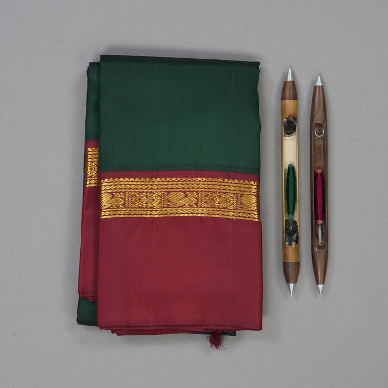 Hayagrivas Handloom Bottle Green Kanjivaram Silk Saree with Maroon Border KBE2172A10-1