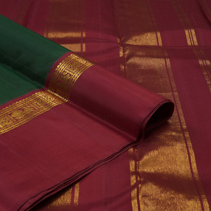 Hayagrivas Handloom Bottle Green Kanjivaram Silk Saree with Maroon Border KBE2172A10-1