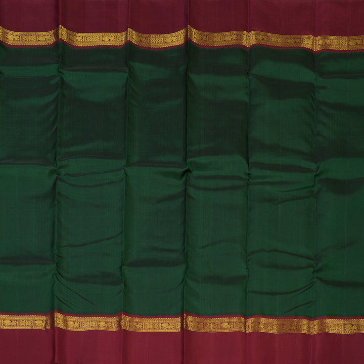 Hayagrivas Handloom Bottle Green Kanjivaram Silk Saree with Maroon Border KBE2172A10-1