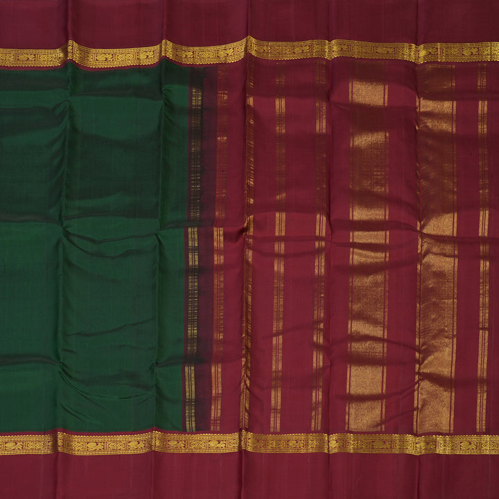 Hayagrivas Handloom Bottle Green Kanjivaram Silk Saree with Maroon Border KBE2172A10-1